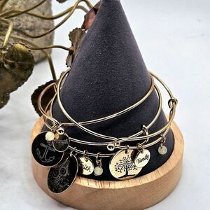 "5/$25" Set Of 3 Goldtone Inspirational Charm Bangle Bracelets